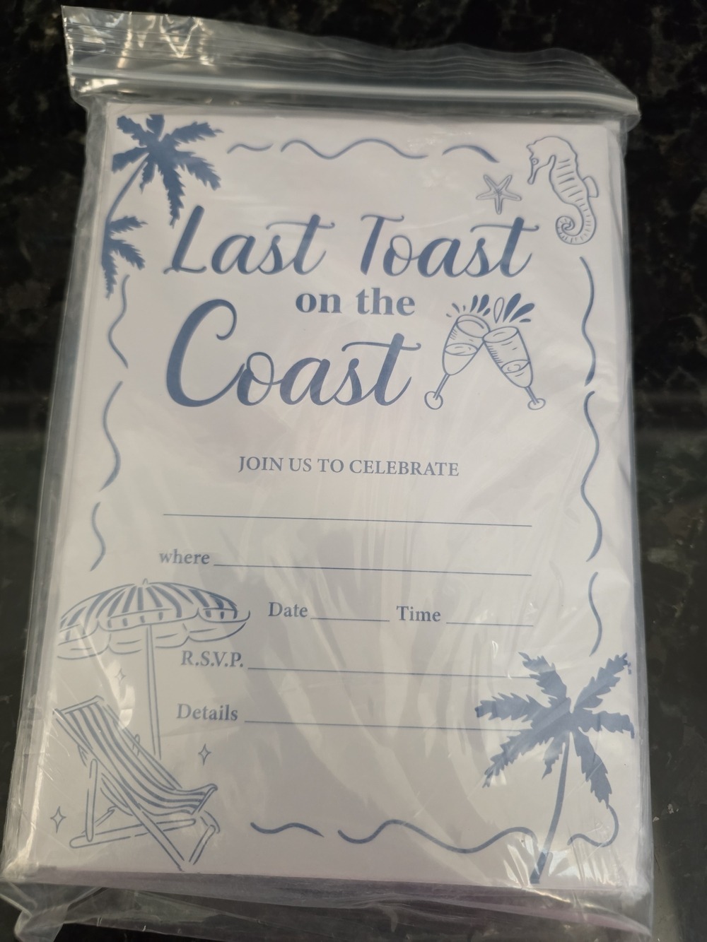 Last Toast on the Coast Blue Party Invitation Cards by